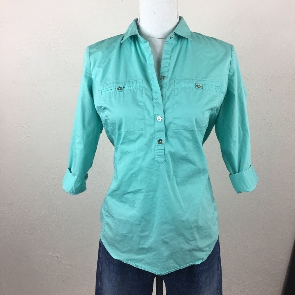 NY & Co XS roll cuff pullover button up